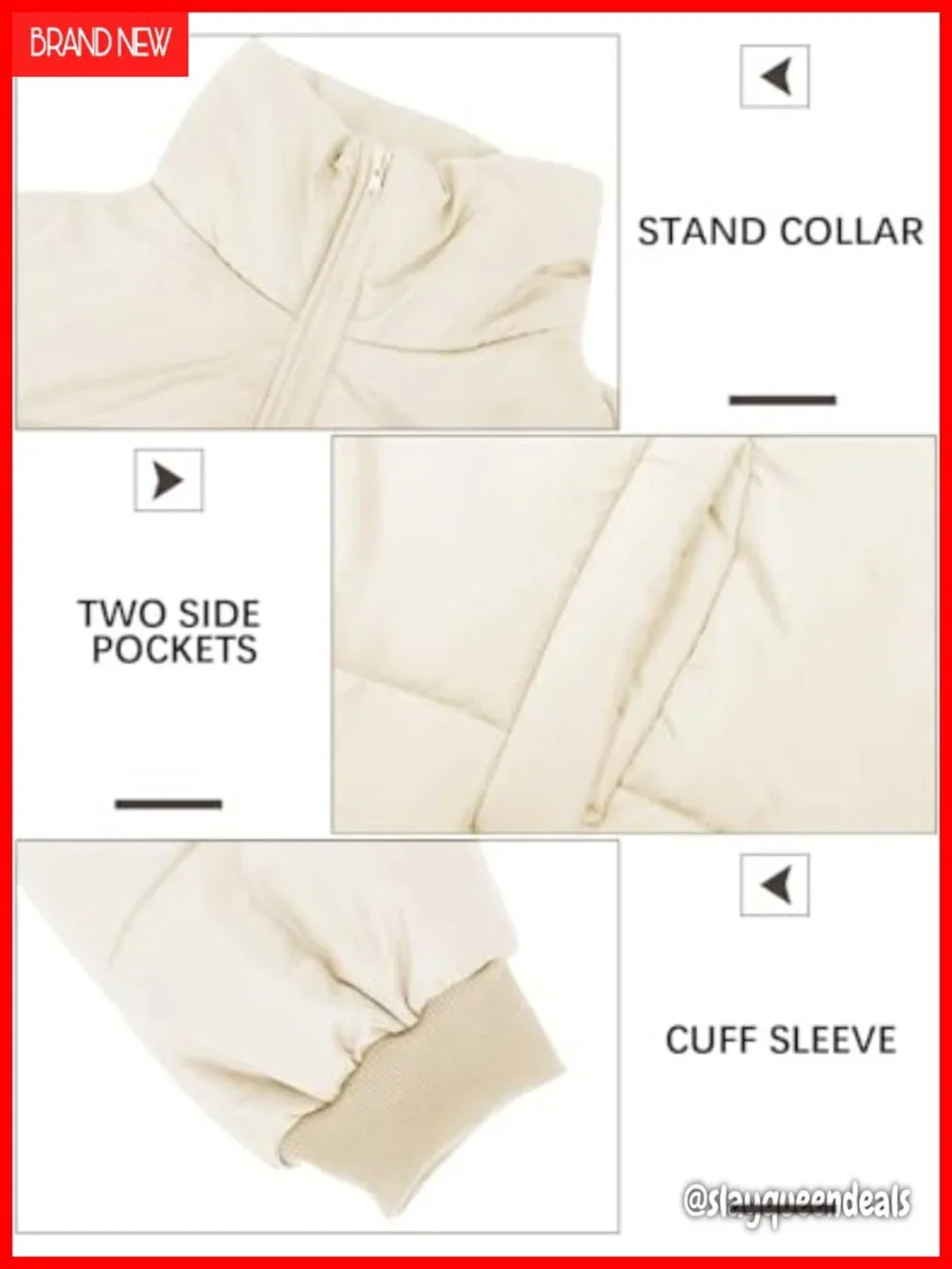 Cropped Puffer Jacket Zip Up Short Bubble Coat Padded Quilted Lightweight